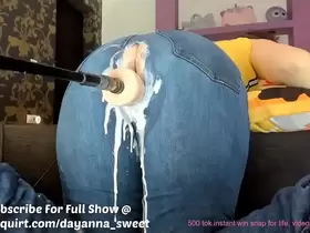Machine Dildo Makes PAWG Big Booty MILF Creamy Squirt All Over Her Jeans