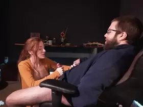 Redhead gets sloppy all over cock until it explodes all over their hands