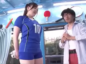 Makoto Takeda Tall Muscular Athletic Asian Woman Lifts and Blows a Little Man