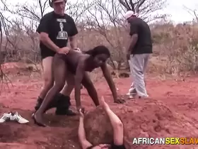 Cowboy rough fucking black ebony girl while BF stuck in ditch