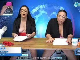 Camsoda - Lesbian MILF And Teen Ride Sybian Masturbate On Air While Reading The News
