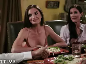 ADULT TIME - Sexy Step-MILFs Fight Over Stepson's Cock At The Dinner Table!