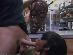 XXX PAWN - Lexxi Deep Rides White Big Cock While Wearing Wooden African Mask
