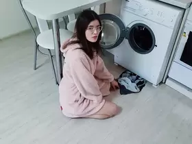 My Step Sister was NOT stuck in the washing machine and caught me when I wanted to fuck her pussy