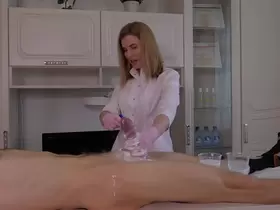 While learning how to shave, the man powerfully cum all over the place
