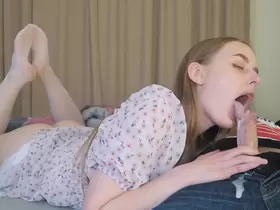 step Daughter's Deepthroat Multiple Cumshot from - Cum in Mouth